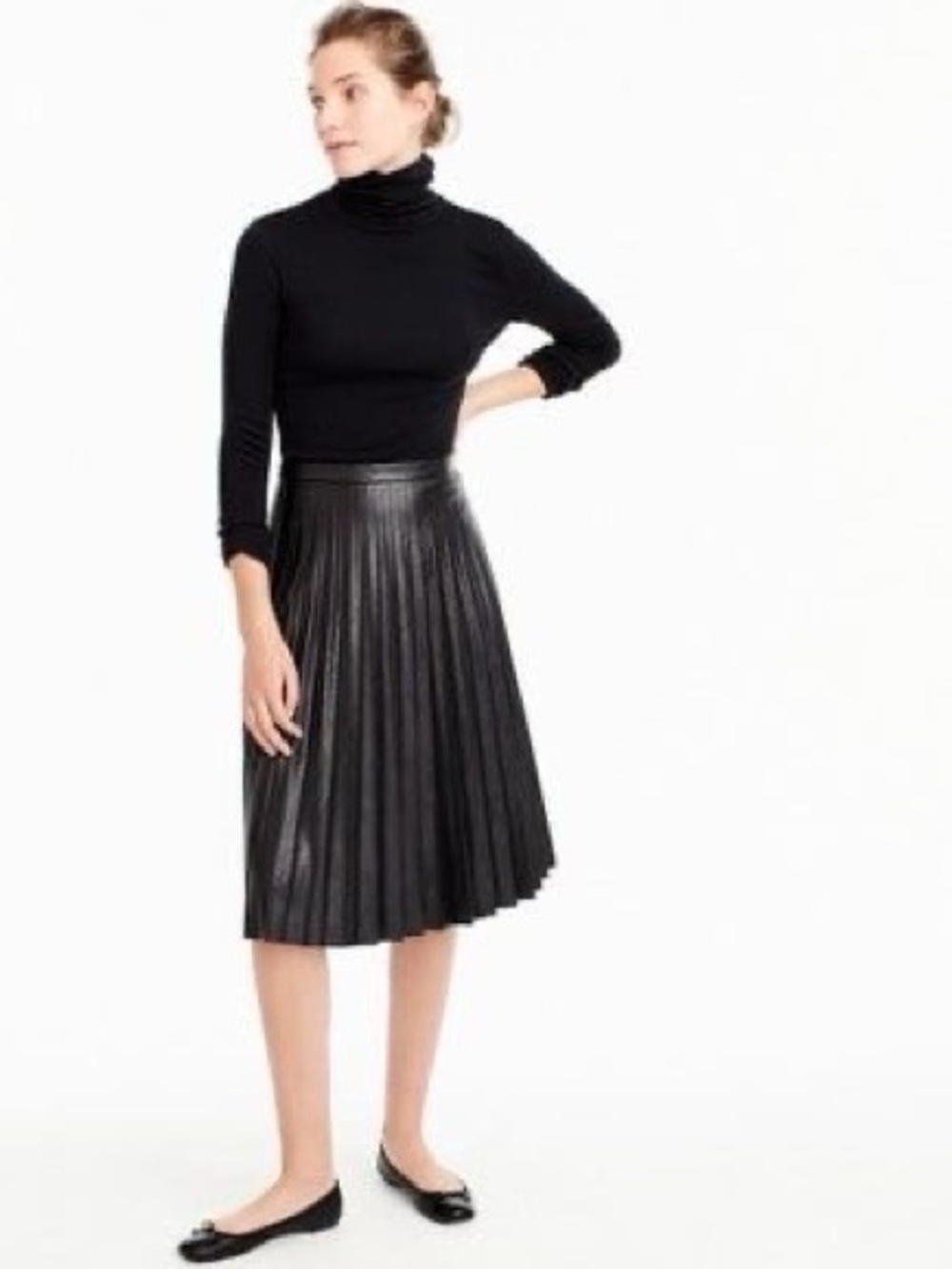 J.Crew Faux Leather Pleated Skirt in Black - EUC - Picture 2 of 15